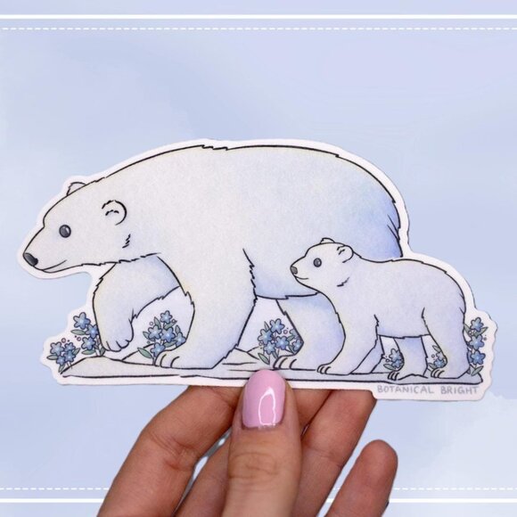 3 for $15 - Polar Bear with Cub Sticker - Waterproof Vinyl Nature & Winter Decal - Picture 1 of 6